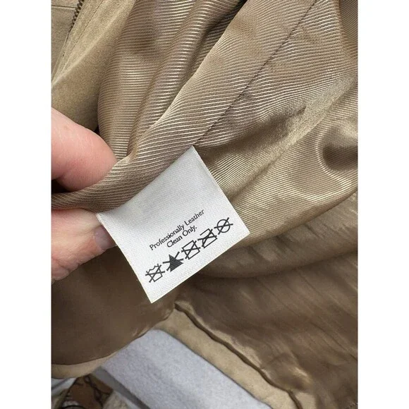 Vintage Eddie Bauer Men's Outdoor Tan Khaki Full Zip Leather Suede Size XL Tall